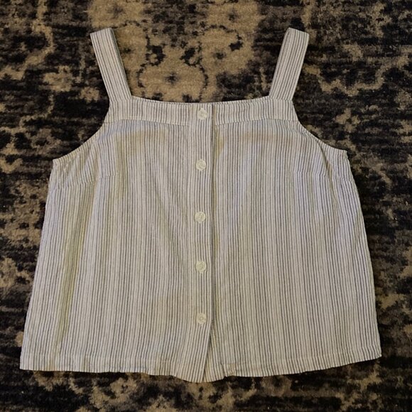 Liz Claiborne button down sleeveless tank top - pinstripe white and blue Size L - Picture 5 of 8